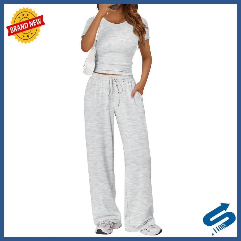 Rayon-Spandex Summer Lounge Set Wide Leg Pants Crop Top